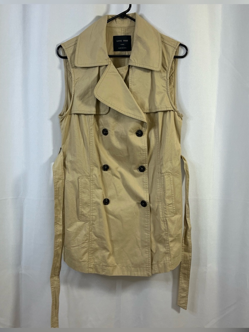 Love Tree Womens Sleeveless Double Breasted Tan Trench  Large